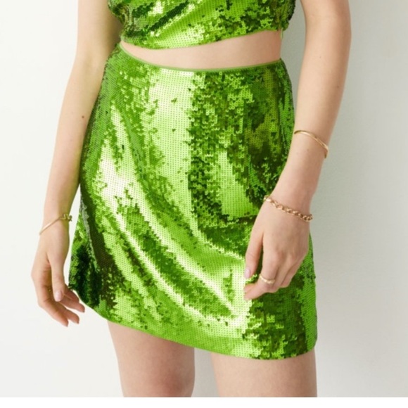NWT & Other Stories Mini Sequin Skirt in Green - Picture 2 of 8